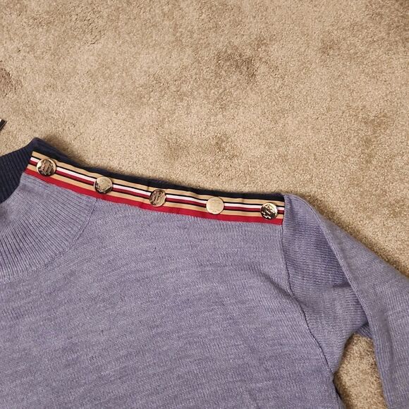 Tommy Hilfiger Women's Blue Mockneck Sweater w/ Stripes on Shoulders Size XL NWT - Picture 3 of 12